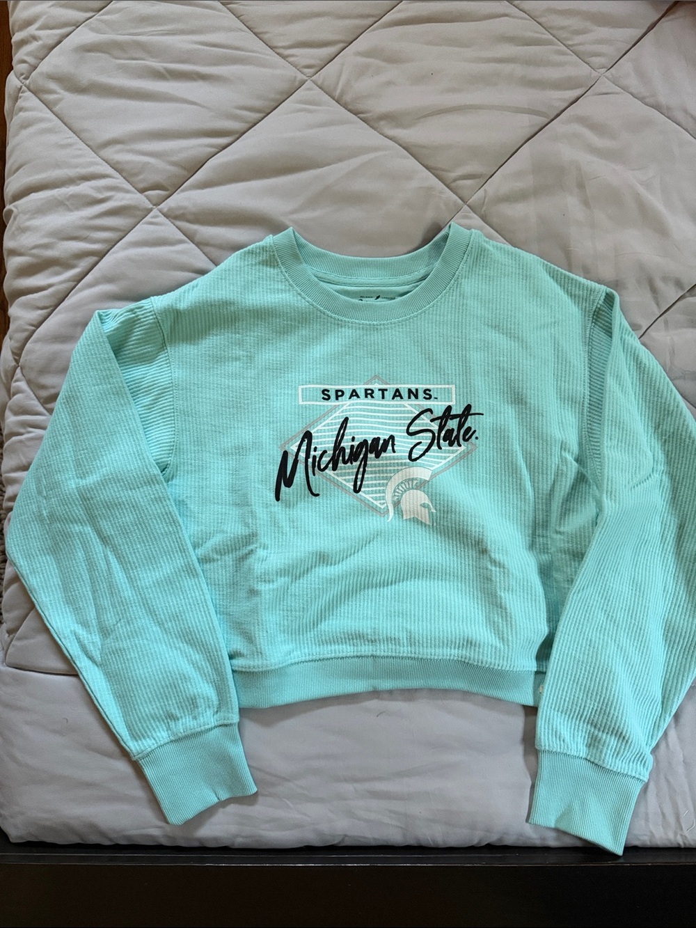 League Mint Green Michigan State Cropped Crewneck Sweatshirt